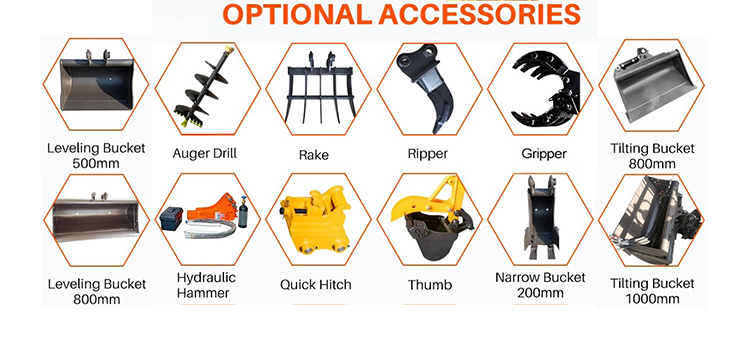 Crawler Mini Excavator MY10 Available attachments